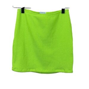 Good American Electric Green Flat Front Stretch Crinkle Mini Skirt Womens Sz 1/2